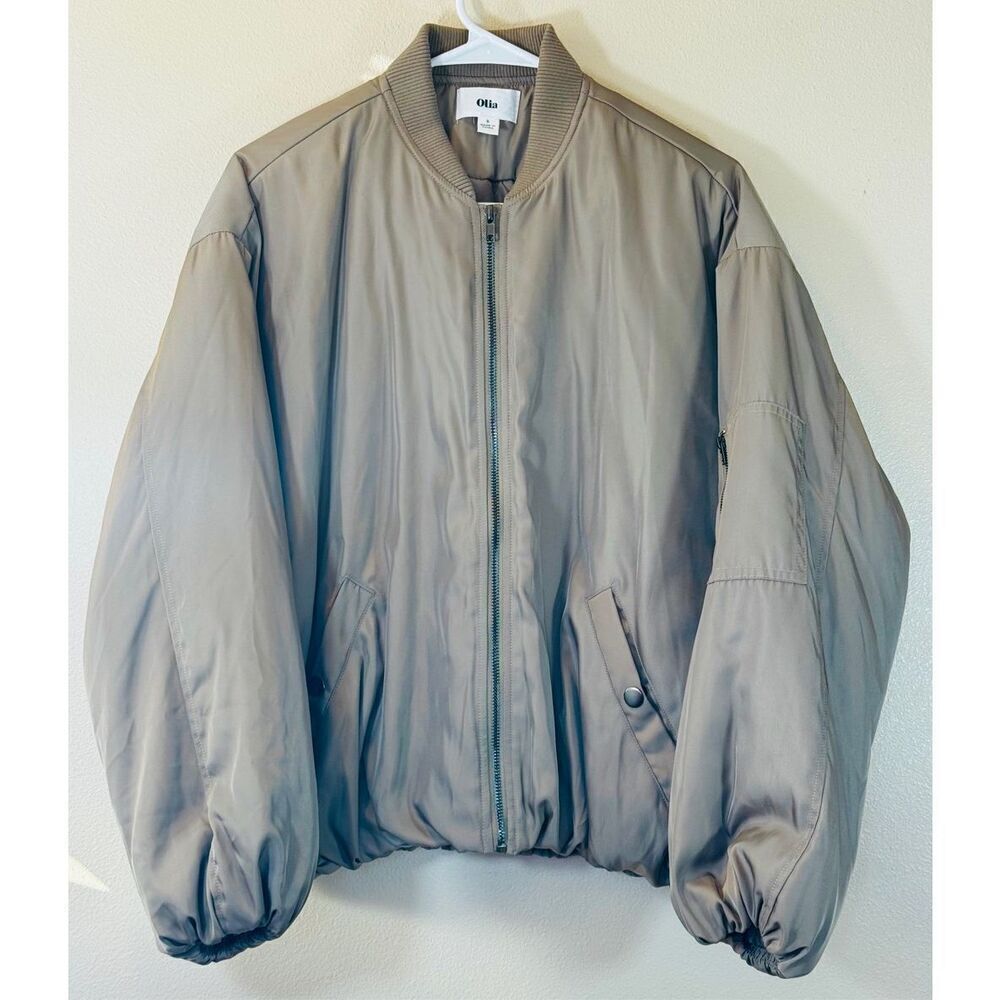 Olia Olive Tan Puffer Bomber Women's Jacket Coat Small